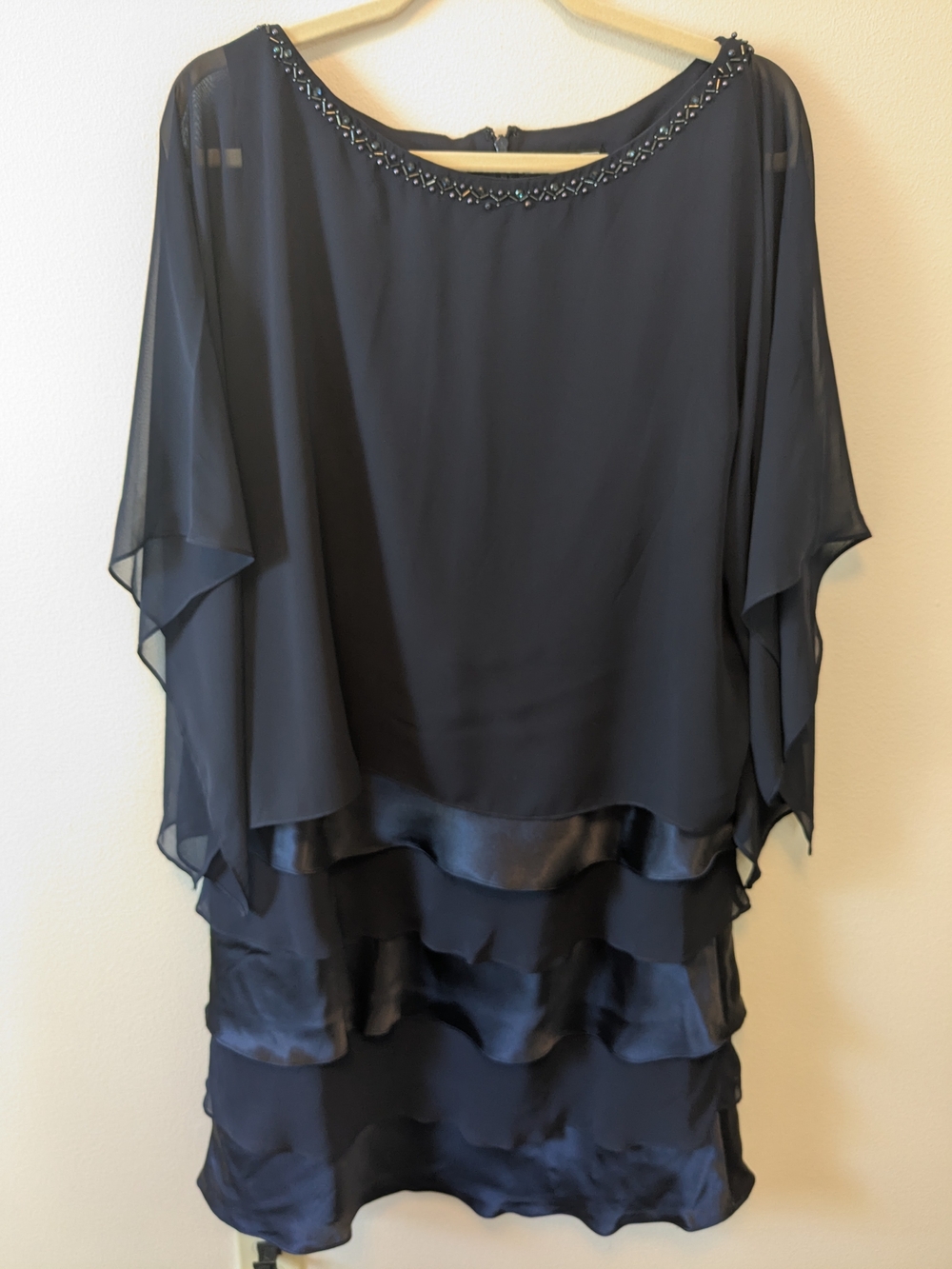 Jessica Howard Navy Beaded Neck Layered Chiffon Tunic